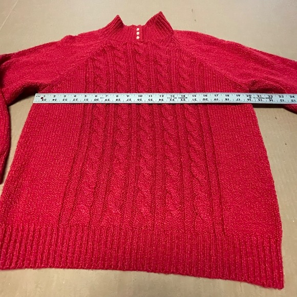 Karen Scott Women's M Red Pearl Mock Neck Long Sleeve Cable Knit Sweater - Picture 7 of 14